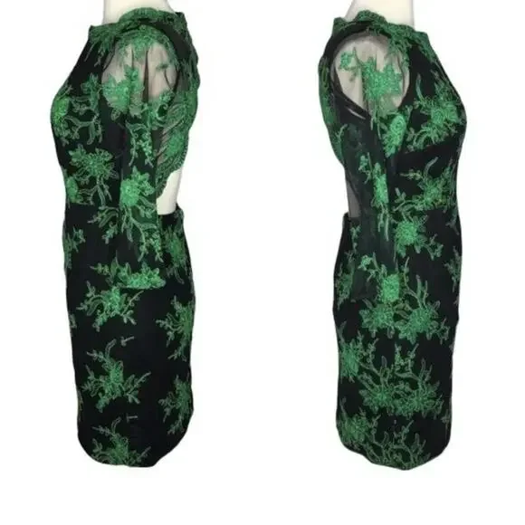 Hailey By Adrianna Papell Evening Dress Green Lace Embroidery Long Sleeve Sz-8 - Picture 6 of 16